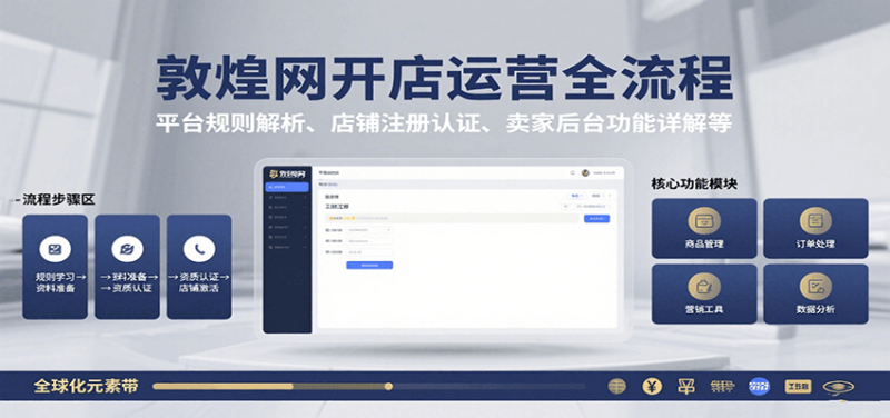 敦煌网开店运营全流程:平台规则解析、店铺注册认证、卖家后台功能详解等_免费分享网络创业,副业,信息差项目的老牌资源整合平台!金铲子项目