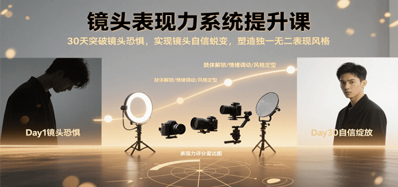 镜头表现力系统提升课,30天突破镜头恐惧实现自信蜕变,塑造独一无二表现风格_免费分享网络创业,副业,信息差项目的老牌资源整合平台!金铲子项目