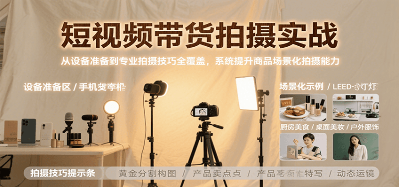 短视频带货拍摄实战，从设备准备到专业拍摄技巧全覆盖，系统提升商品场景化拍摄能力_免费分享网络创业,副业,信息差项目的老牌资源整合平台！金铲子项目