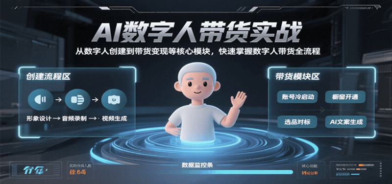 AI数字人带货实战,从数字人创建到带货各核心模块,快速掌握全流程_免费分享网络创业,副业,信息差项目的老牌资源整合平台!金铲子项目