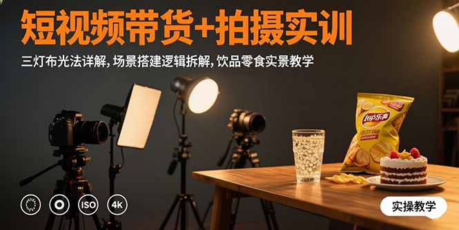 (15540期)短视频带货拍摄实训:三灯布光法详解,场景搭建逻辑拆解,饮品零食实景教学_免费分享网络创业,副业,信息差项目的老牌资源整合平台!金铲子项目