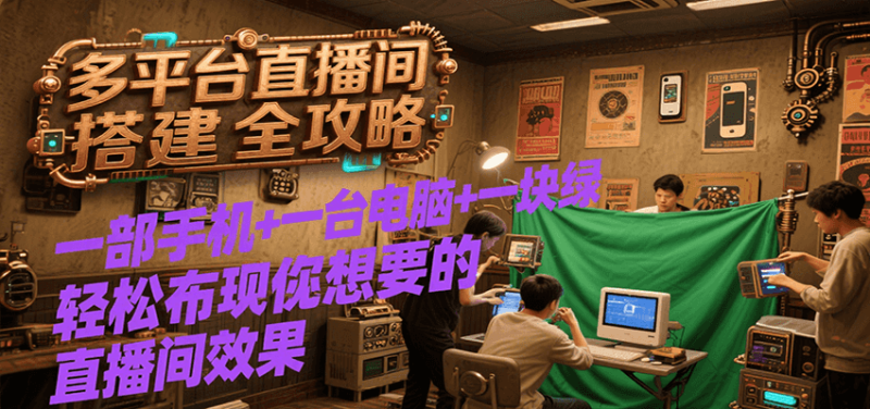 多平台直播间搭建全攻略,一部手机一台电脑一块绿布实现你想要的直播间效果_免费分享网络创业,副业,信息差项目的老牌资源整合平台!金铲子项目