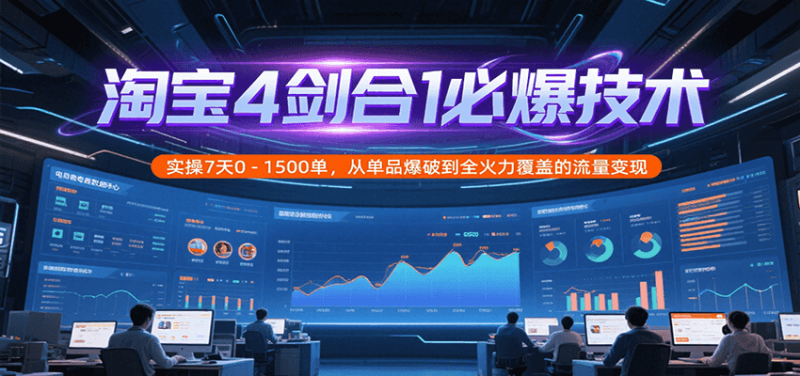 淘宝4剑合1必爆技术，实操7天0-1500单，从单品爆破到全火力覆盖的流量_免费分享网络创业,副业,信息差项目的老牌资源整合平台！金铲子项目