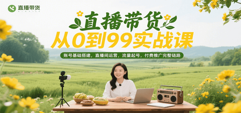 直播带货从0到99实战课,账号基础搭建,直播间运营,流量起号,付费推广完整链路_免费分享网络创业,副业,信息差项目的老牌资源整合平台!金铲子项目