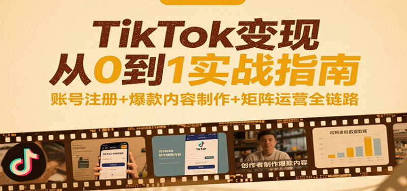 TikTok从0到1实战指南：账号注册爆款内容制作矩阵运营全链路_免费分享网络创业,副业,信息差项目的老牌资源整合平台！金铲子项目
