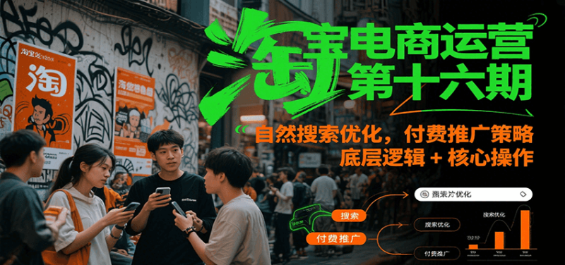 淘宝电商运营第十六期，自然搜索优化，付费推广策略，底层逻辑核心操作_免费分享网络创业,副业,信息差项目的老牌资源整合平台！金铲子项目