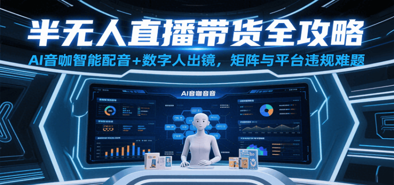 半无人直播带货全攻略：AI音咖智能配音数字人出镜，解决账号矩阵与平台违规难题_免费分享网络创业,副业,信息差项目的老牌资源整合平台！金铲子项目
