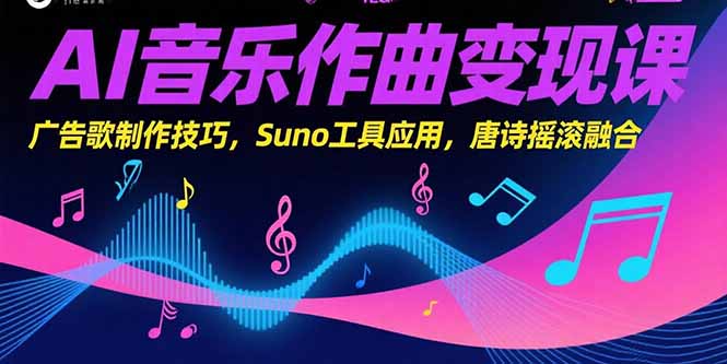 （15370期）AI音乐作曲课，广告歌制作技巧，Suno工具应用，唐诗摇滚融合_免费分享网络创业,副业,信息差项目的老牌资源整合平台！金铲子项目