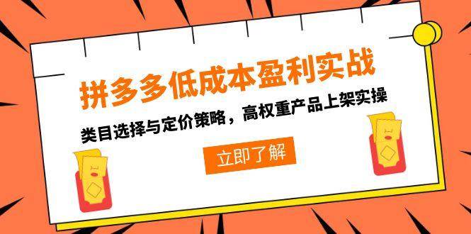 拼多多盈利实战，类目选择与定价策略，高权重产品上架实操_免费分享网络创业,副业,信息差项目的老牌资源整合平台！金铲子项目
