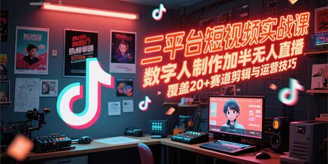 (15265期)三平台短视频实战课,数字人制作加半无人直播,覆盖赛道剪辑与运营技巧_免费分享网络创业,副业,信息差项目的老牌资源整合平台!金铲子项目