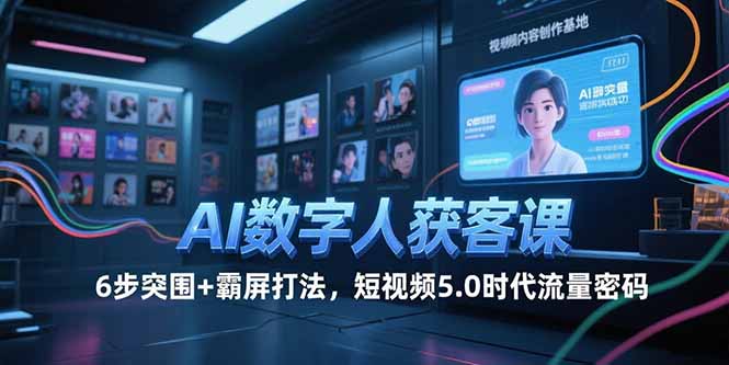 (15247期)AI数字人获客课,6步突围霸屏打法,短视频5.0时代流量密码_免费分享网络创业,副业,信息差项目的老牌资源整合平台!金铲子项目