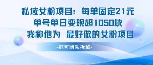 私域女粉项目:每单固定21块,单日超,最好做的女粉项目_免费分享网络创业,副业,信息差项目的老牌资源整合平台!金铲子项目