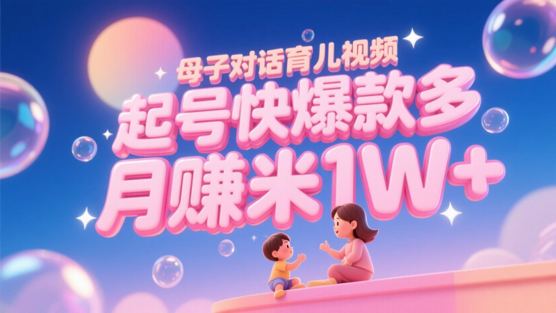 AI生成母子对话育儿类视频，起号快爆款多，小白宝妈学，多渠道，米_免费分享网络创业,副业,信息差项目的老牌资源整合平台！金铲子项目