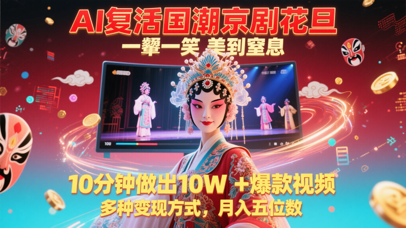 AI复活国潮京剧花旦,一颦一笑美到窒息,10分钟做出爆款视频,多种方式_免费分享网络创业,副业,信息差项目的老牌资源整合平台!金铲子项目