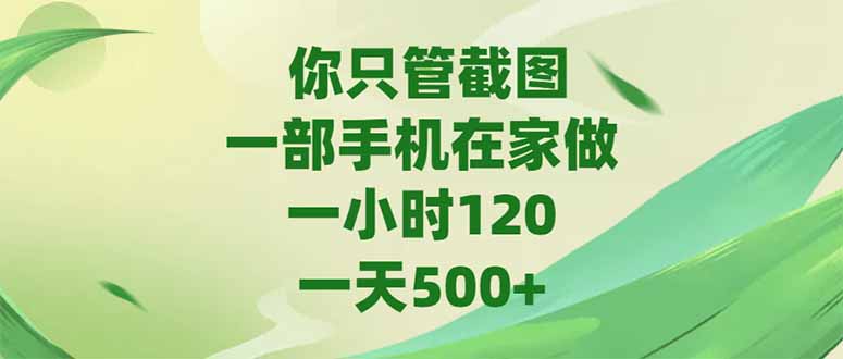 (15039期)你只管截图,一部手机在家做,一小时120,-天_免费分享网络创业,副业,信息差项目的老牌资源整合平台!金铲子项目