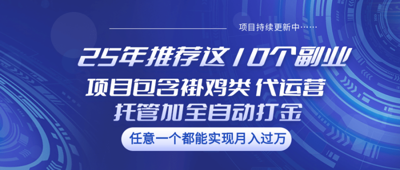 25年推荐这10个副业项目包含褂鸡类、代运营托管类、全自动打金类_免费分享网络创业,副业,信息差项目的老牌资源整合平台!金铲子项目