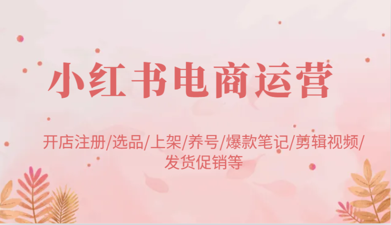 小红书电商运营：开店注册/选品/上架/养号/爆款笔记/剪辑视频/发货促销等_免费分享网络创业,副业,信息差项目的老牌资源整合平台！金铲子项目