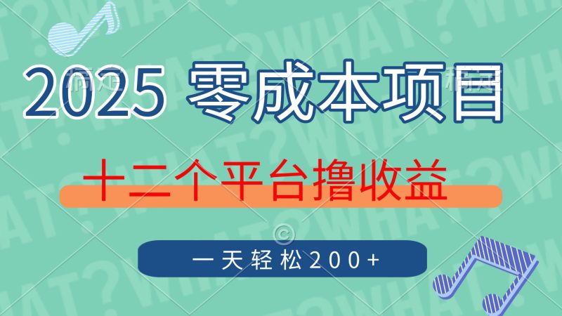（14302期）2025年项目，十二个平台撸，单号一天_免费分享网络创业,副业,信息差项目的老牌资源整合平台！金铲子项目
