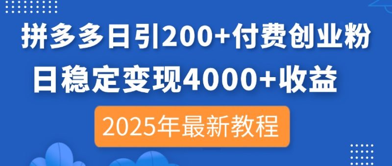 (14217期)拼多多日引付费创业粉,日稳定4000,2025年最新教程_免费分享网络创业,副业,信息差项目的老牌资源整合平台!金铲子项目