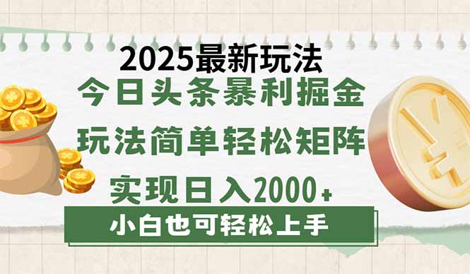 （14120期）今日头条2025最新玩法，思路简单，复制粘贴，实现矩阵0_免费分享网络创业,副业,信息差项目的老牌资源整合平台！金铲子项目