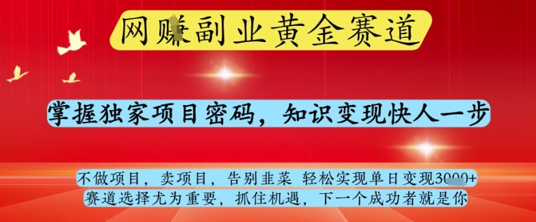 网创副业黄全赛道,掌握独家项目密码,知识快人一步,告别韭菜实现单日_免费分享网络创业,副业,信息差项目的老牌资源整合平台!金铲子项目