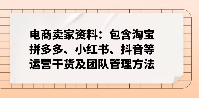 (14354期)电商卖家资料:包含淘宝、拼多多、小红书、抖音等运营干货及团队管理方法_免费分享网络创业,副业,信息差项目的老牌资源整合平台!金铲子项目