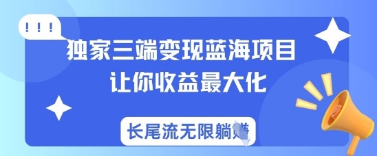独家三端蓝海项目,让你最大化,长尾流无限躺挣_免费分享网络创业,副业,信息差项目的老牌资源整合平台!金铲子项目