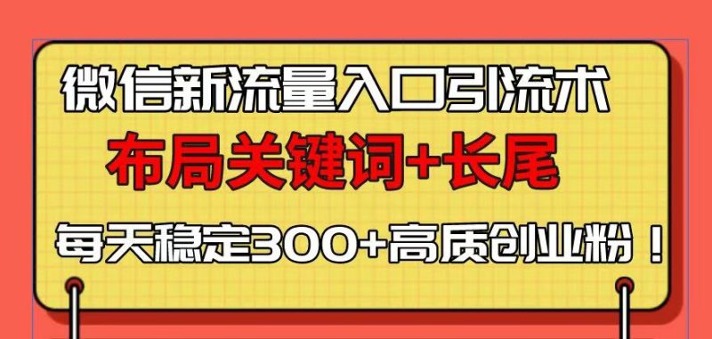 (13897期)微信新流量入口引流术,布局关键词长尾,每天稳定高质创业粉_免费分享网络创业,副业,信息差项目的老牌资源整合平台!金铲子项目