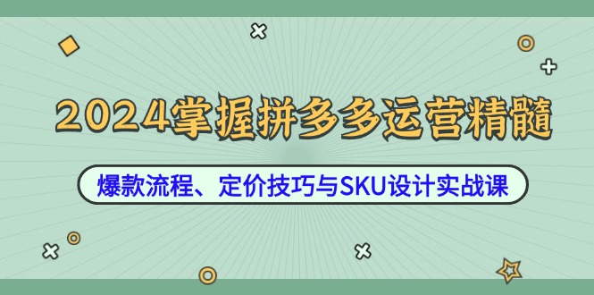 2024掌握拼多多运营精髓：爆款流程、定价技巧与SKU设计实战课_免费分享网络创业,副业,信息差项目的老牌资源整合平台！金铲子项目