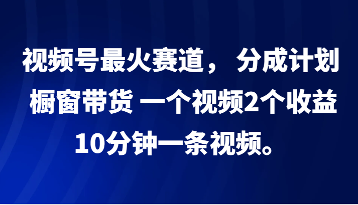 视频号最火赛道，分成计划，橱窗带货，一个视频2个，10分钟一条视频。_免费分享网络创业,副业,信息差项目的老牌资源整合平台！金铲子项目
