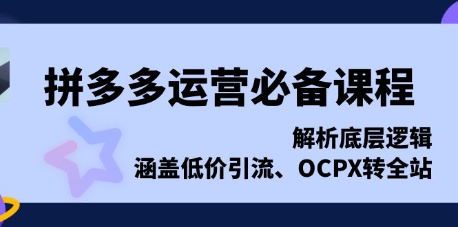 （13700期）拼多多运营必备课程，解析底层逻辑，涵盖低价引流、OCPX转全站_免费分享网络创业,副业,信息差项目的老牌资源整合平台！金铲子项目