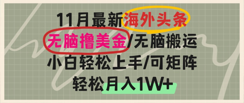 （13390期）海外头条，无脑搬运撸美金，小白上手，可矩阵操作，_免费分享网络创业,副业,信息差项目的老牌资源整合平台！金铲子项目