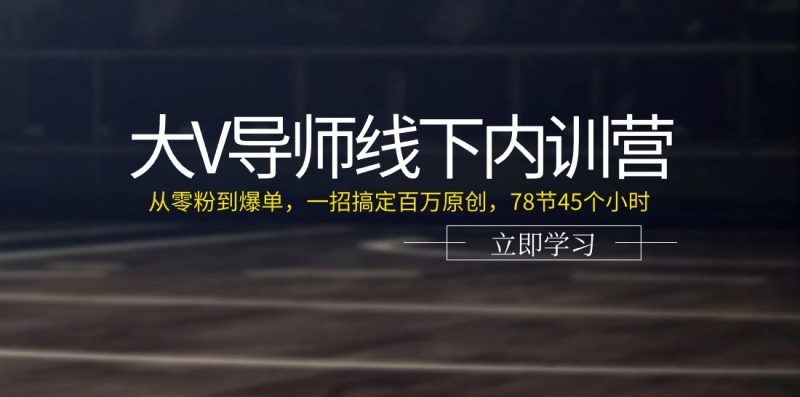 大V导师线下内训营:从零粉到爆单,一招搞定百万原创(78节45个小时)_免费分享网络创业,副业,信息差项目的老牌资源整合平台!金铲子项目