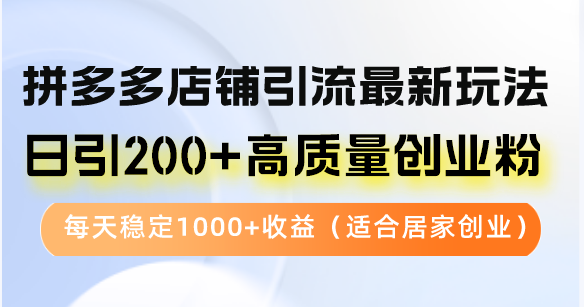 (12893期)拼多多店铺引流最新玩法,日引高质量创业粉,每天稳定(…_免费分享网络创业,副业,信息差项目的老牌资源整合平台!金铲子项目
