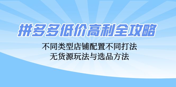 (12897期)拼多多低价高利全攻略:不同类型店铺配置不同打法,无货源玩法与选品方法_免费分享网络创业,副业,信息差项目的老牌资源整合平台!金铲子项目