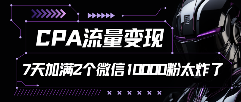 CPA流量,7天加满两个微信10000粉_免费分享网络创业,副业,信息差项目的老牌资源整合平台!金铲子项目