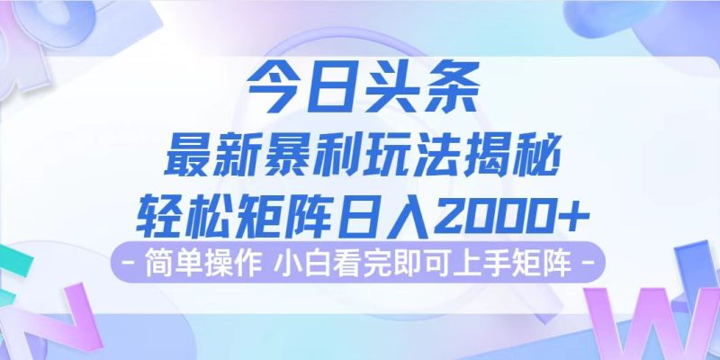 (12584期)今日头条最新暴利掘金玩法揭秘,动手不动脑,简单易上手。矩阵实现…_免费分享网络创业,副业,信息差项目的老牌资源整合平台!金铲子项目