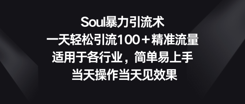 Soul暴力引流术,一天引流精准流量,适用于各行业,简单易上手_免费分享网络创业,副业,信息差项目的老牌资源整合平台!金铲子项目