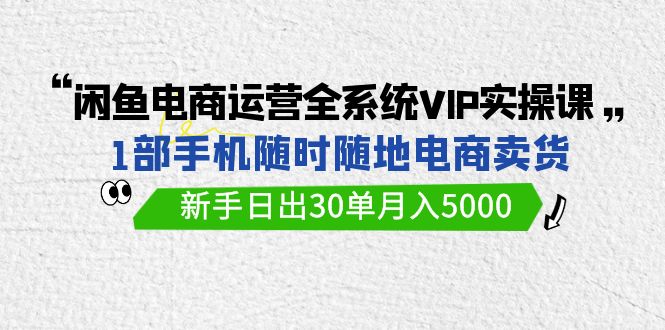 闲鱼电商运营全系统VIP实战课,1部手机随时随地卖货,新手日出30单_免费分享网络创业,副业,信息差项目的老牌资源整合平台!金铲子项目