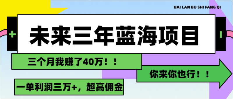 (11716期)未来三年,蓝海赛道,3万_免费分享网络创业,副业,信息差项目的老牌资源整合平台!金铲子项目