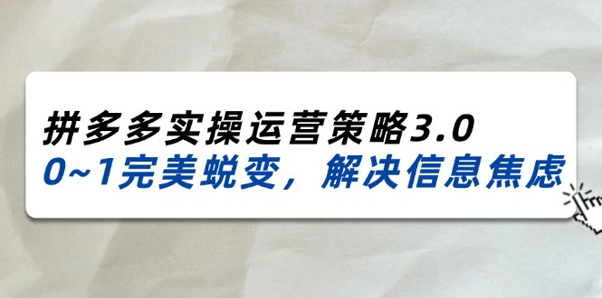 (11658期)2024_2025拼多多实操运营策略3.0,0~1完美蜕变,解决信息焦虑(38节)_免费分享网络创业,副业,信息差项目的老牌资源整合平台!金铲子项目