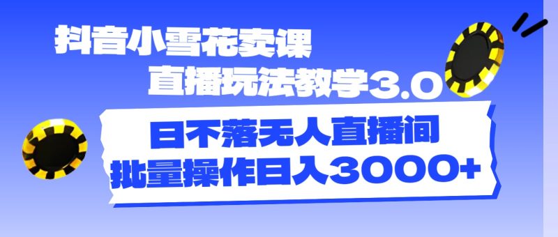 （11595期）抖音小雪花卖课直播玩法教学3.0，日不落无人直播间，批量操作0_免费分享网络创业,副业,信息差项目的老牌资源整合平台！金铲子项目