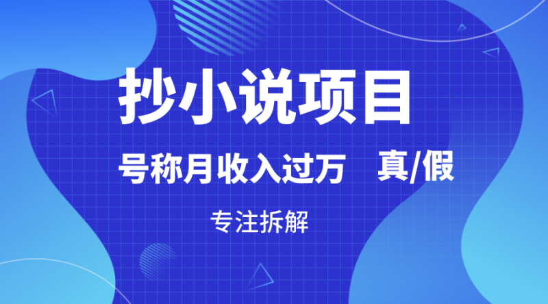 抄小说项目，号称，到底是否真实，能不能做，详细拆解_免费分享网络创业,副业,信息差项目的老牌资源整合平台！金铲子项目