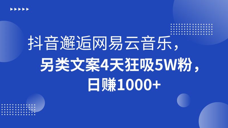 抖音邂逅网易云音乐，另类文案4天狂吸粉，_免费分享网络创业,副业,信息差项目的老牌资源整合平台！金铲子项目