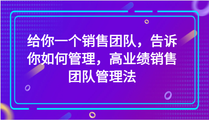 给你一个销售团队，告诉你如何管理，高业绩销售团队管理法（89节课）_免费分享网络创业,副业,信息差项目的老牌资源整合平台！金铲子项目