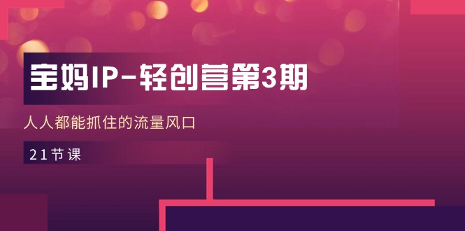 （11042期）宝妈IP-轻创营第3期，人人都能抓住的流量风口（21节课）_免费分享网络创业,副业,信息差项目的老牌资源整合平台！金铲子项目