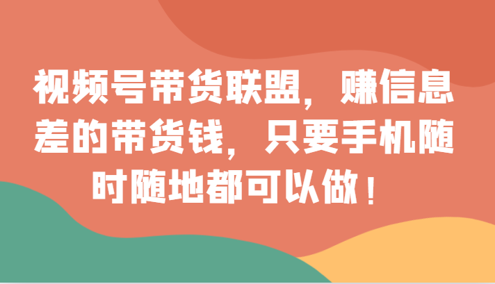 视频号带货联盟，赚信息差的带货钱，只需手机随时随地都可以做_免费分享网络创业,副业,信息差项目的老牌资源整合平台！金铲子项目
