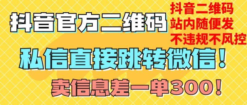 价值3000的技术抖音二维码直跳微信站内无限发不违规_免费分享网络创业,副业,信息差项目的老牌资源整合平台!金铲子项目