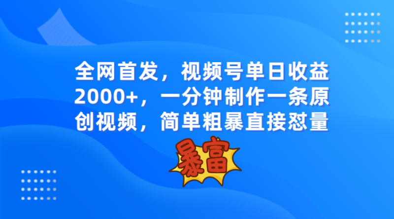 全网首发,视频号0,一分钟制作一条原创视频,简单粗暴_免费分享网络创业,副业,信息差项目的老牌资源整合平台!金铲子项目