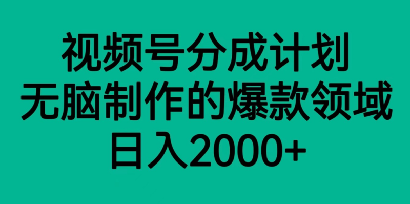 视频号分成计划,无脑制作的爆款领域,0_免费分享网络创业,副业,信息差项目的老牌资源整合平台!金铲子项目